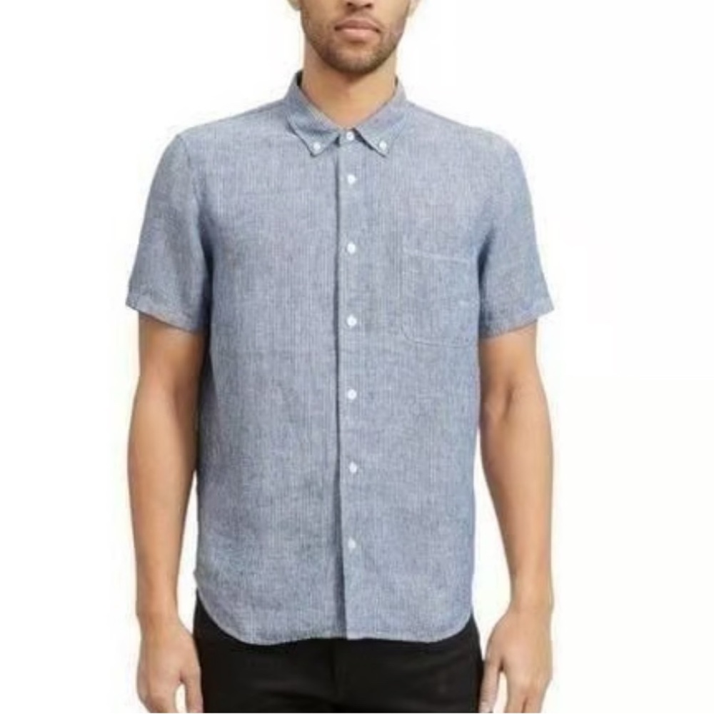 Everlane Linen Shirt Men’s S Button Down Pinstripe Blue Short Sleeve Regular